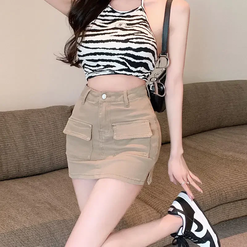 Korean High Wiast Denim Mini Skirt Women Sexy Hot Girl Tight Bag Hip Skirts Female Slim Anti-Glare Short Skirts Female