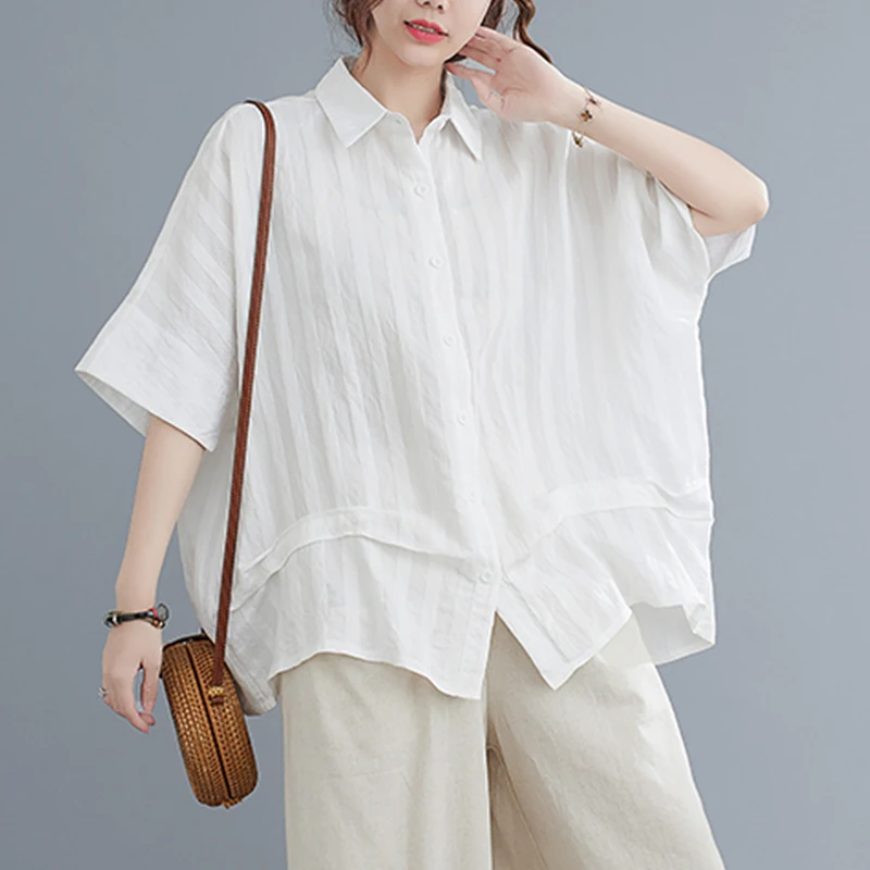 

Slim Fit хлопок и лен irt ort Sve отложной воротник Batwing Sve возрастной льняной топ для женщин больших размеров