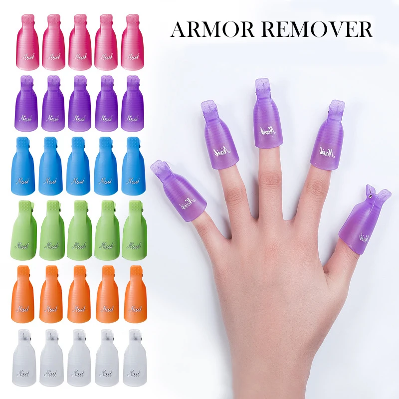 10 Pcs/Bag Colorful Acrylic Nail Art Soak Off Cap Clips Nails Cleaning Manicure UV Gel Polish Soak off Wrap Tools For Finger