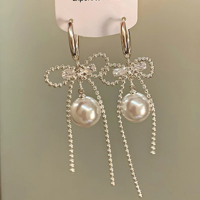 GANPUP Niedliche Schleifen-Quasten-Zirkonia-Ohrhänger für Frauen Süße Mode Neuer Schmuck Geschenk Party серьги женские – Detail 7
