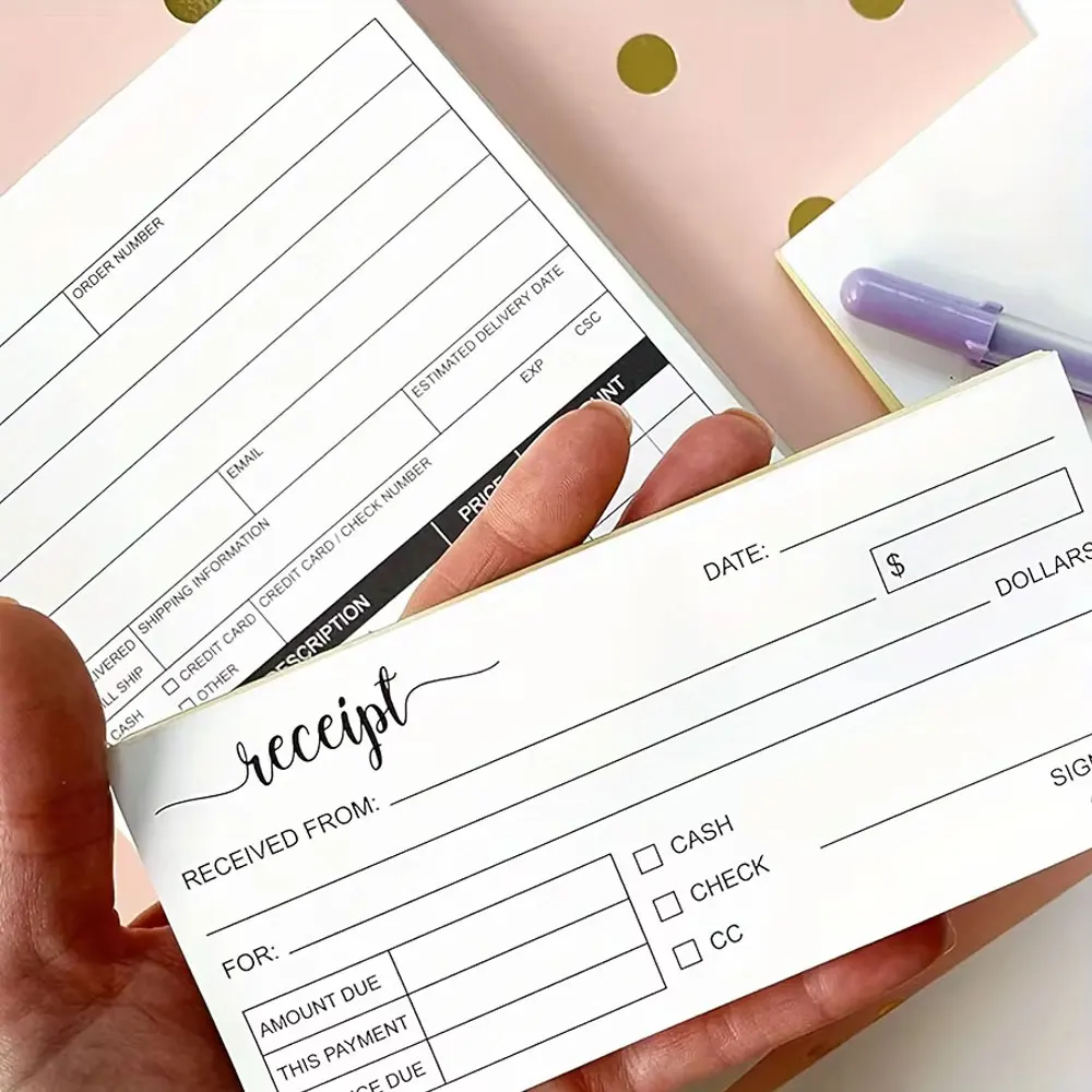 2/4 Pack Carbonless Paper Receipt Books, 2.75x6 inches, White/Yellow 2-Section, Handheld Business Order Form (50 copies).