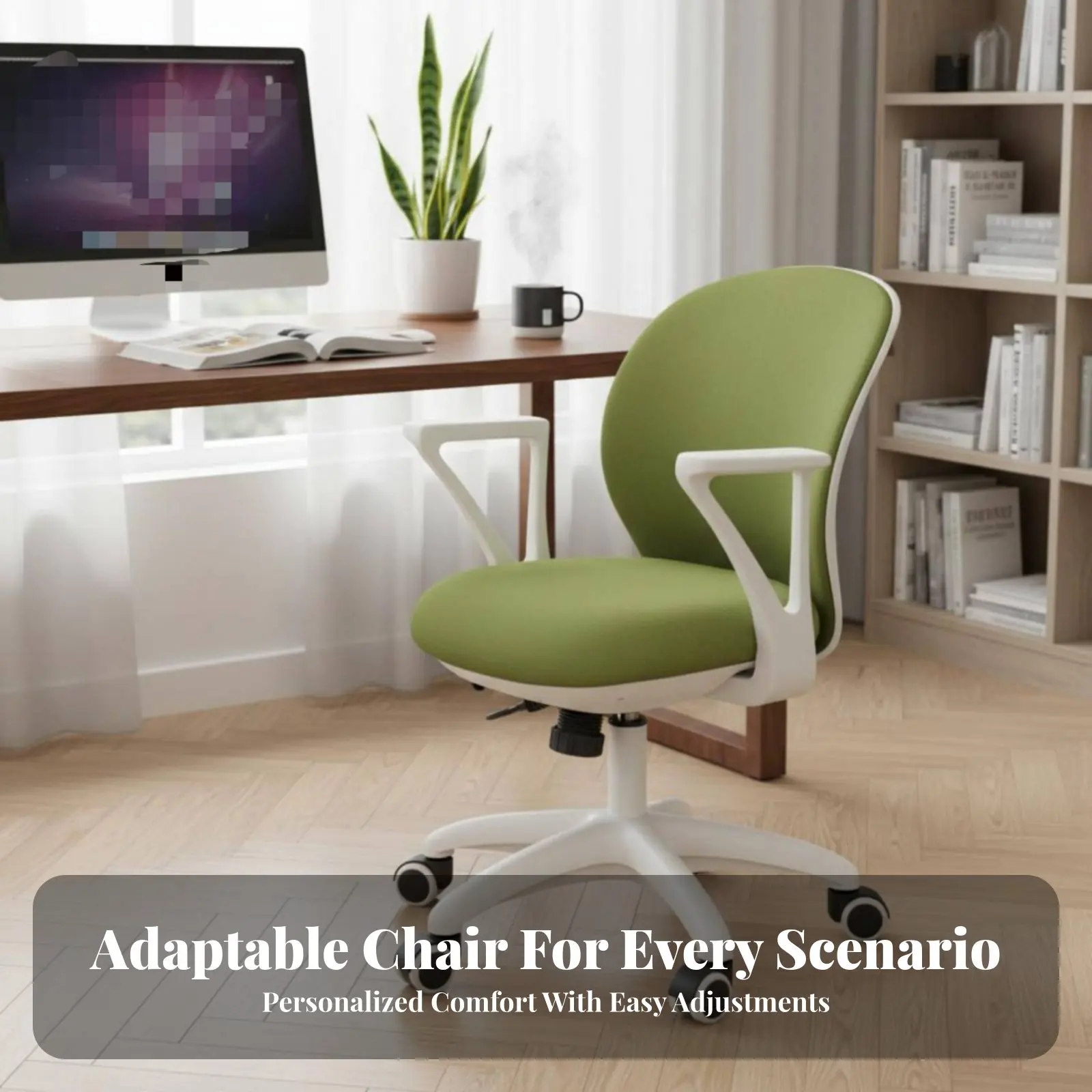 Cadeira de computador giratória com apoios de braços, altura ajustável, assento ergonômico, função reclinável, suporte lombar para estudantes, espaço 
