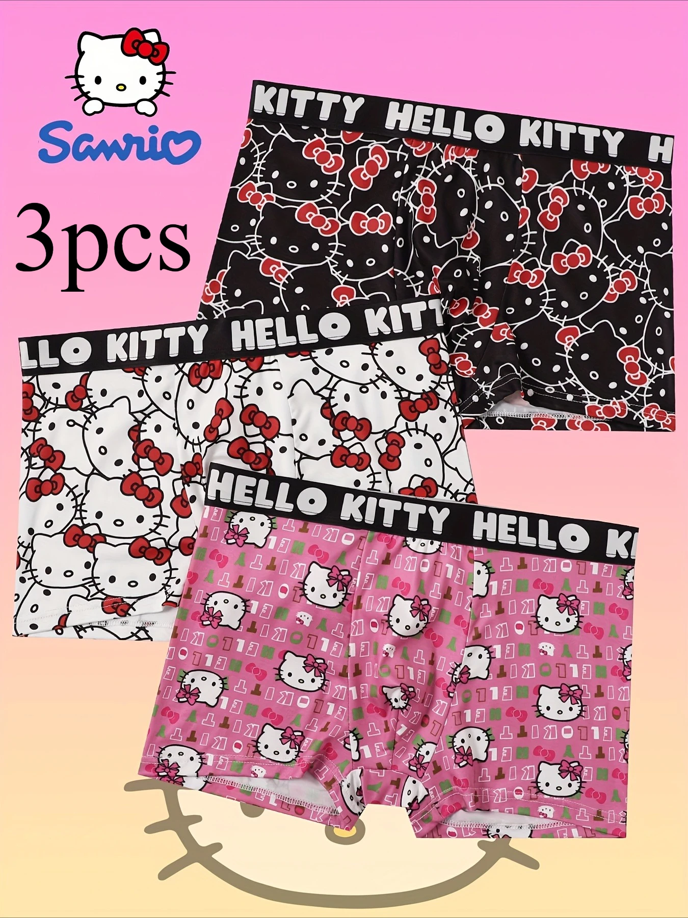 6pcs Hello Kitty Print Men's Sports Boxers Pantie Trunks Underwear Plus Size Breathable Fast Drying Underwear Women's BoxerBrief image 2