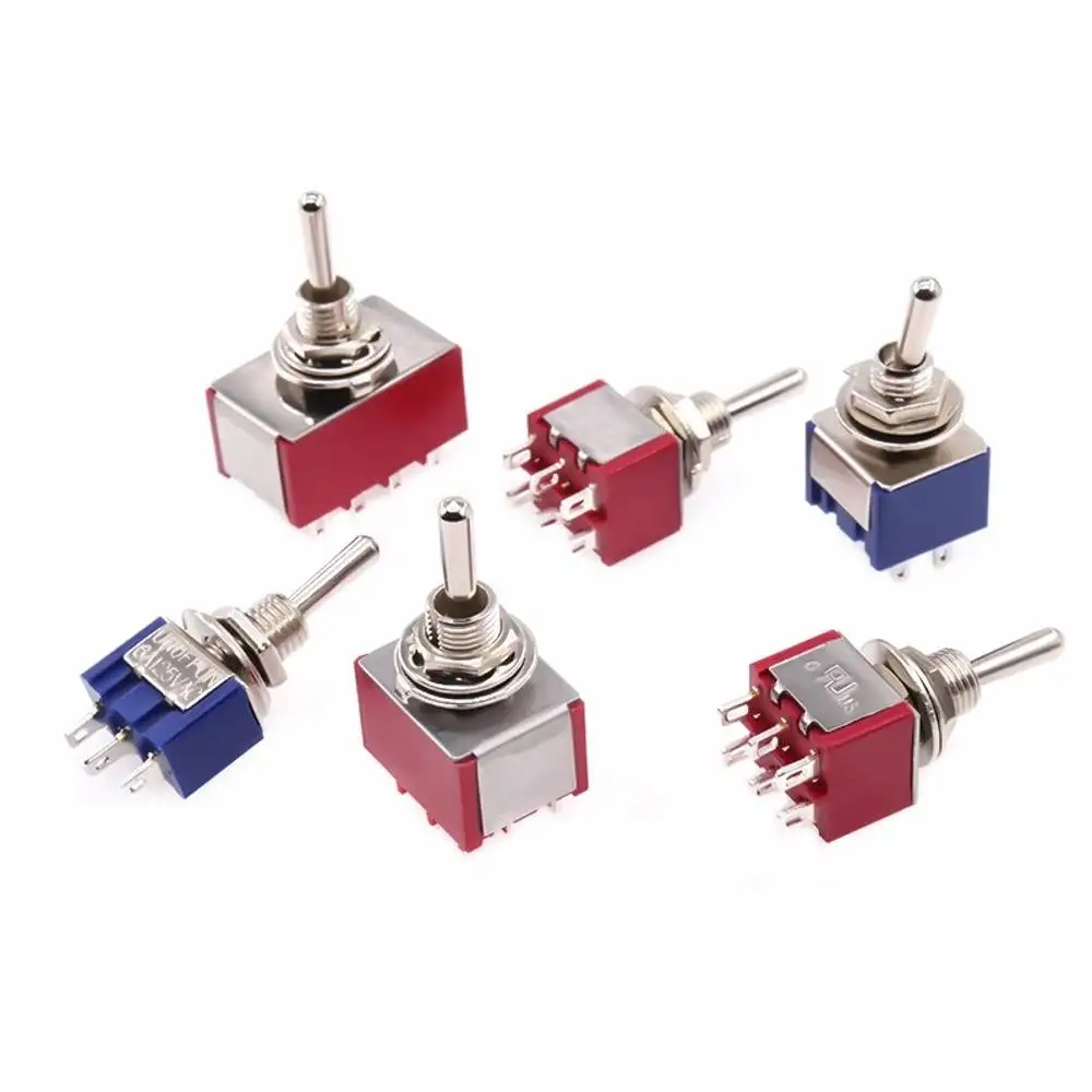 20pcs Red Mini Lever Toggle Switch 2/3 Position Self-resetting ON-OFF-ON /ON-ON 120VAC 6A 3pin 6pin 6mm Mounting MTS-102 103 202