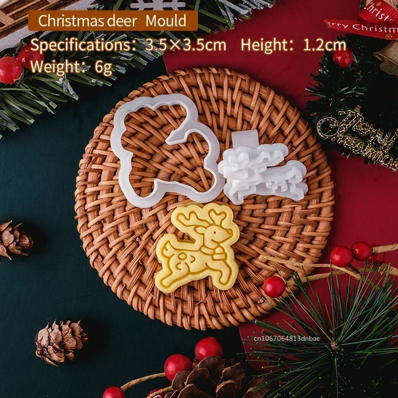 1pc Christmas Mini Cookie Cutter Mold Plastic 3D Santa Elk Gingerbread Man Cartoon Biscuit Stamp Pastry DIY Cake Decor Tools