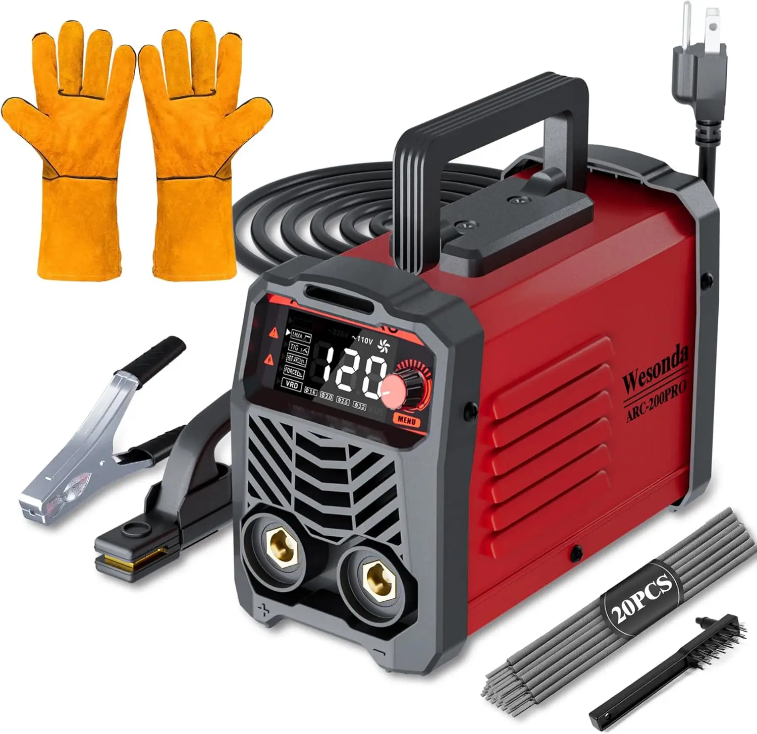 

Portable 135A Mini Welder, 2-in-1 Stick/ARC TIG with Large LED Display, Hot Start, Arc Force, Anti-Stick, Includes 20 Rods