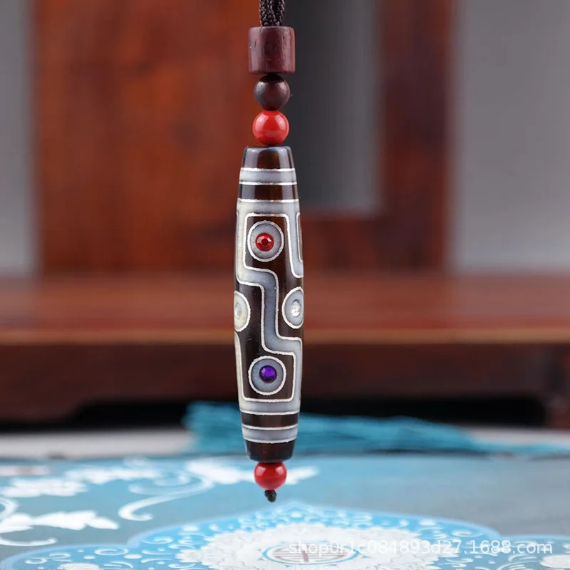 

Dzi Bead Natural Genuine Eight Five Nine-Eye Pendant Men's Pure Agate Necklace Inlaid Tibetan Old Beads