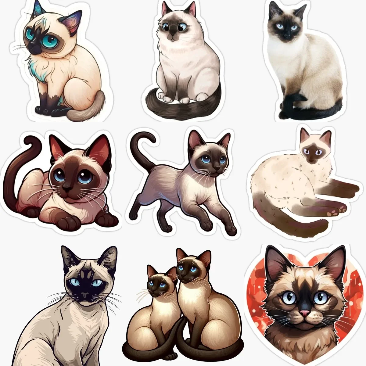 

Siamese Cat Cute Pets PVC Personalized Sticker Fridge Table Wall Car Van Bicycle Window Motorcycle Decal Accessories