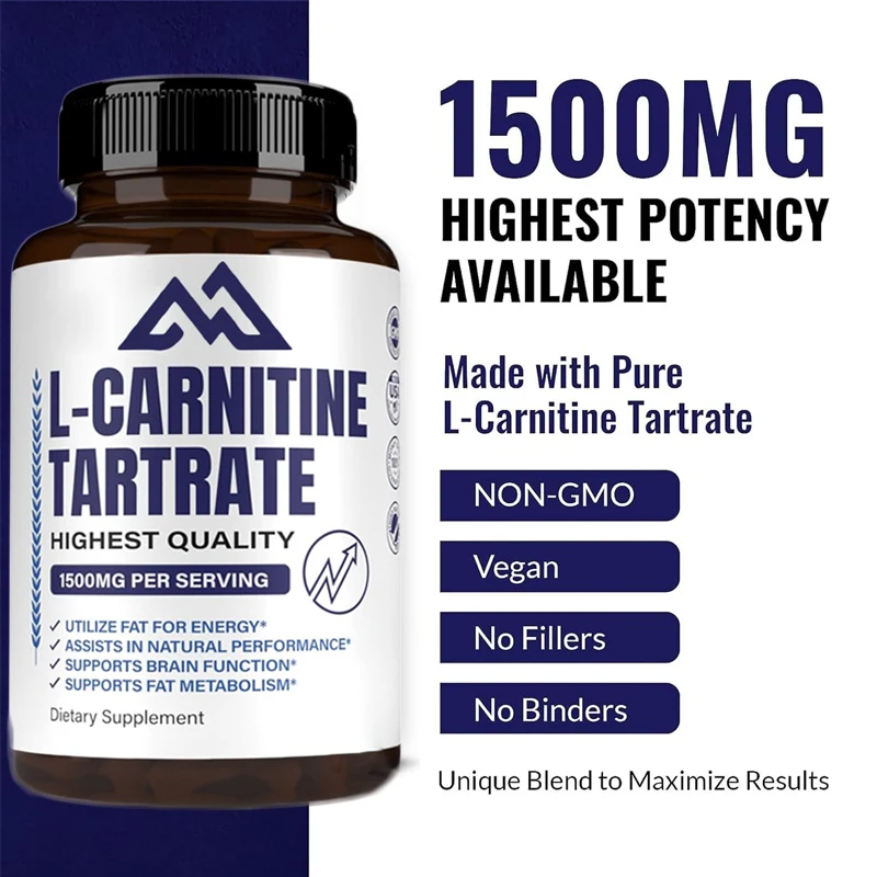 L-carnitine tartrate supplement -1500 mg - contains tartrate, enhances natural energy, supports metabolism, 60 non GMO pills