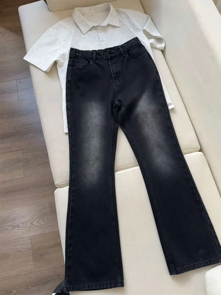 

American Retro adient Waed Jeans Men's Slimming Straight Leg Casual Blue Denim mid Waist Zipper Closure Autumn Faion