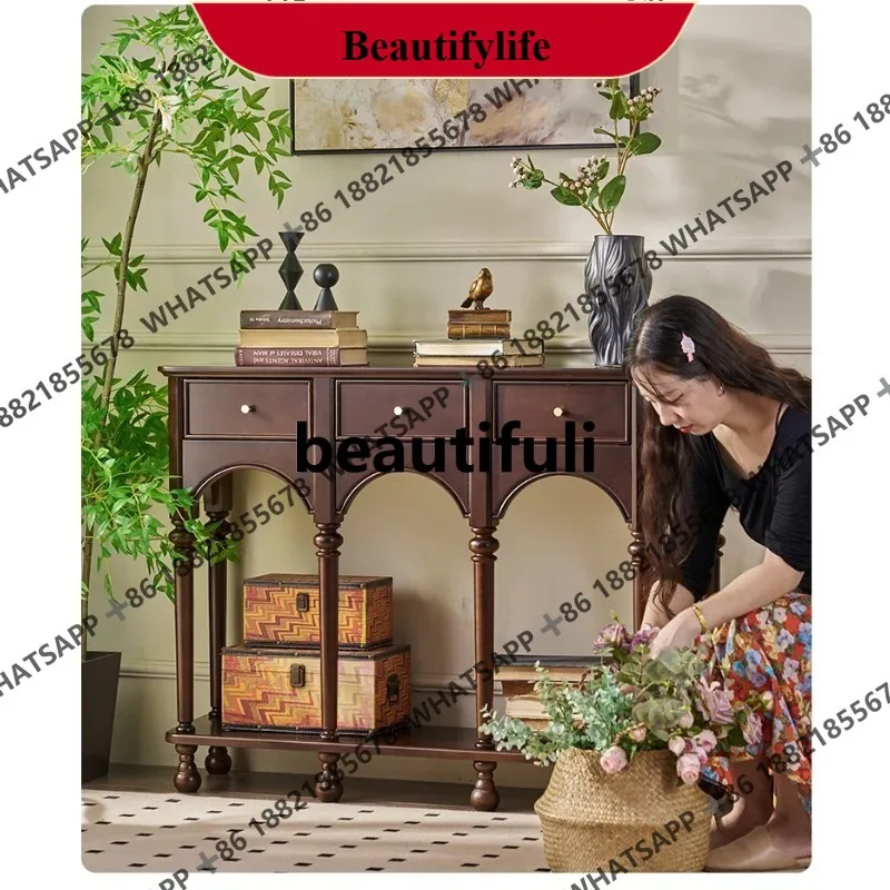 

Q178 American all solid wood porch table French retro cabinet storage cherry wood furniture