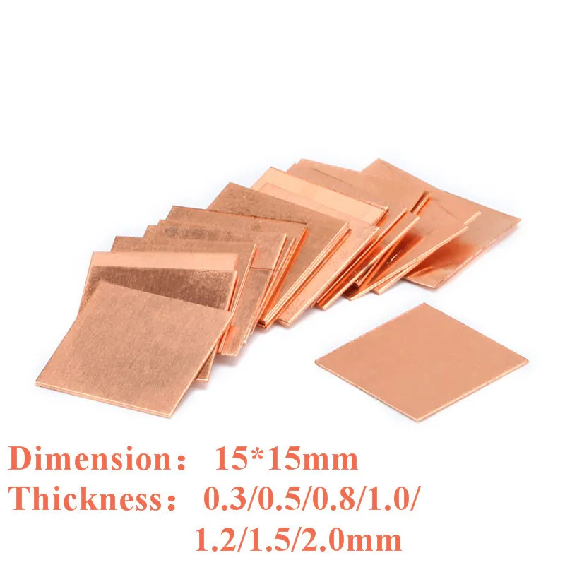 노트북 IC 칩셋 GPU CPU용 방열판 구리 심 열 패드, 15mm x 15mm, 0.3mm, 0.5mm, 0.8mm, 1mm, 1.2mm, 20 개