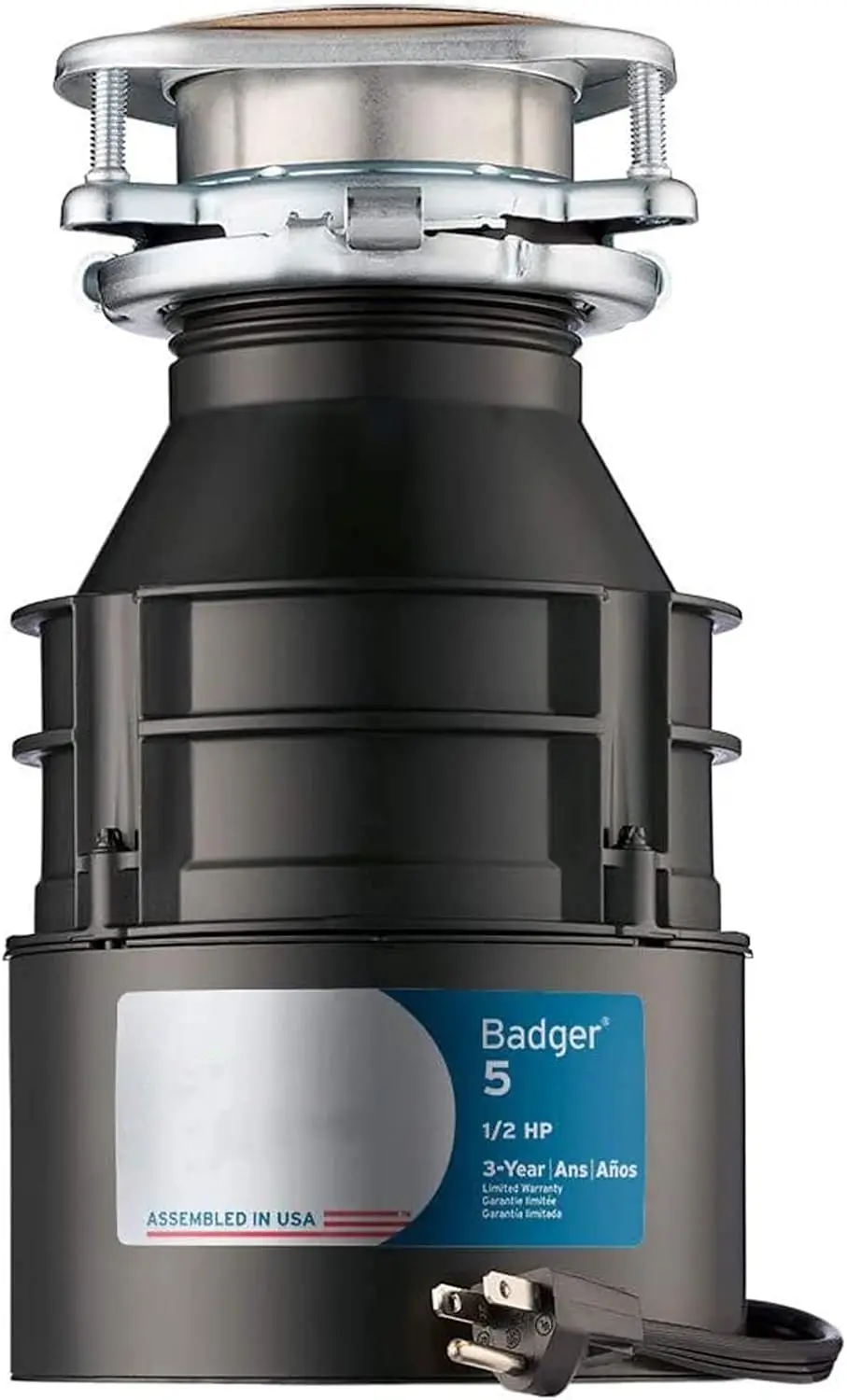 Disposal with Cord, Badger 5, 1/2 HP Continuous Feed, Black