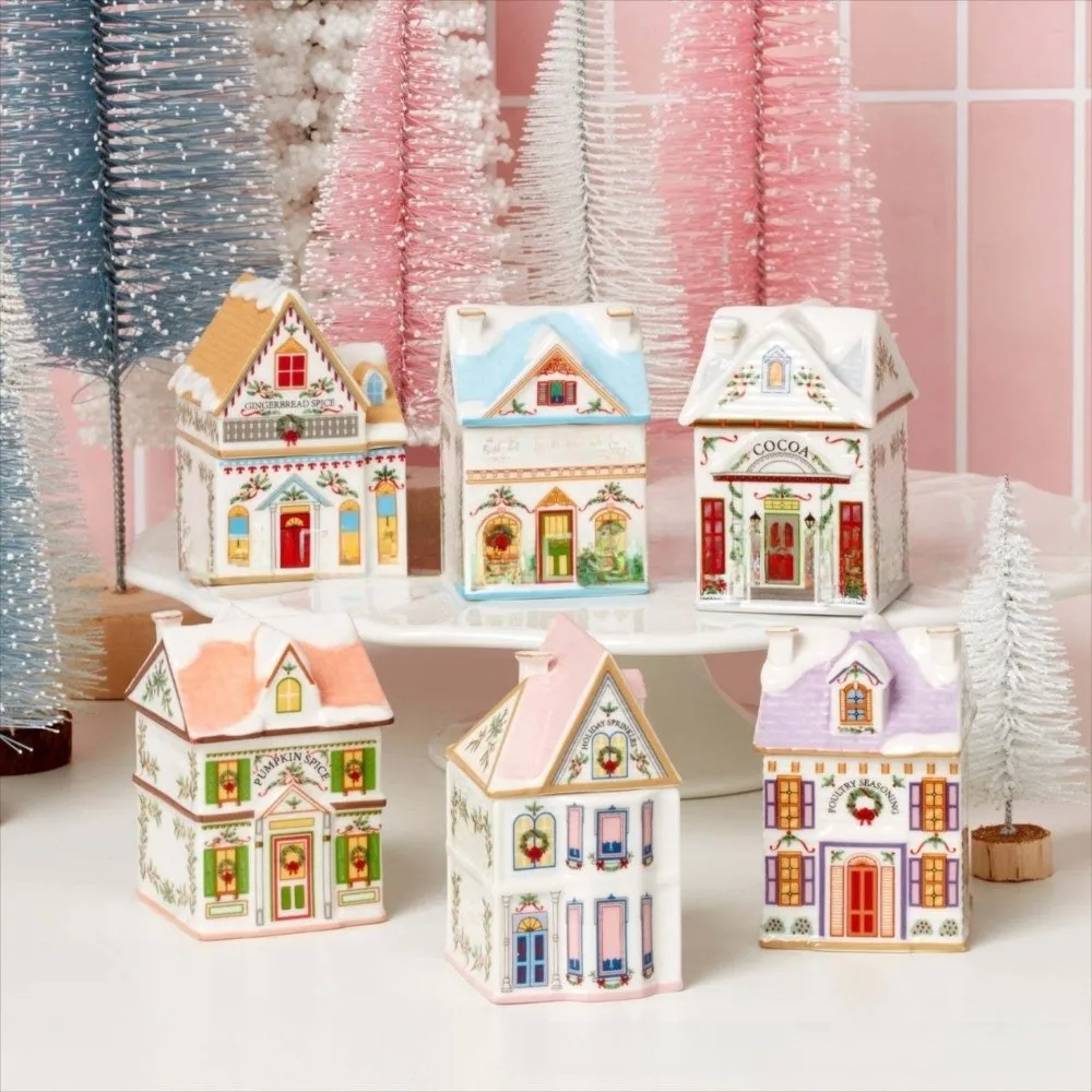 Gifts Cute Holiday Village Spice House Mini Cartoon Village Spice House Jars Desktop Decoration House House Craft Ornament