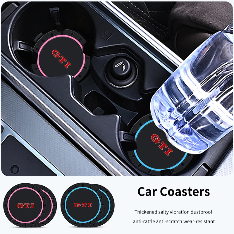 2PCS Car Coasters Water Cup Slots Non-Slip Mat Waterproof Cup Pad For Volkswagen VW GTI Scirocco Jetta Beetle Golf Passat Tiguan