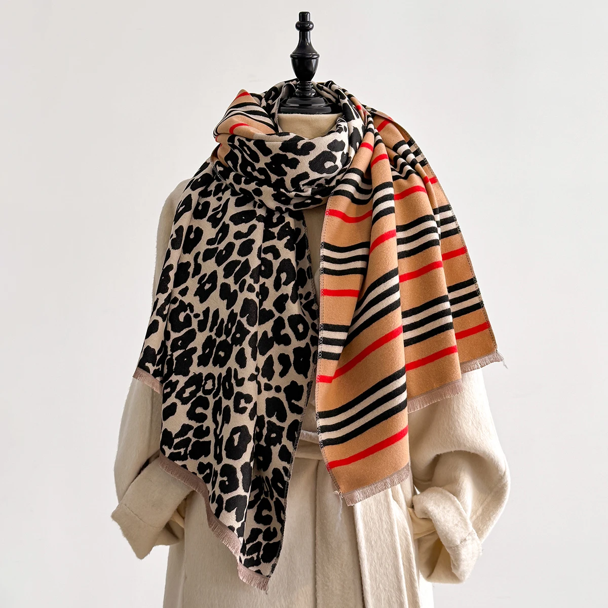 

2025 дизайн кашемировый шарф с леопардовым принтом, женские зимние шали и накидки из пашмины, толстые теплые палантины Bufanda, роскошное одеяло