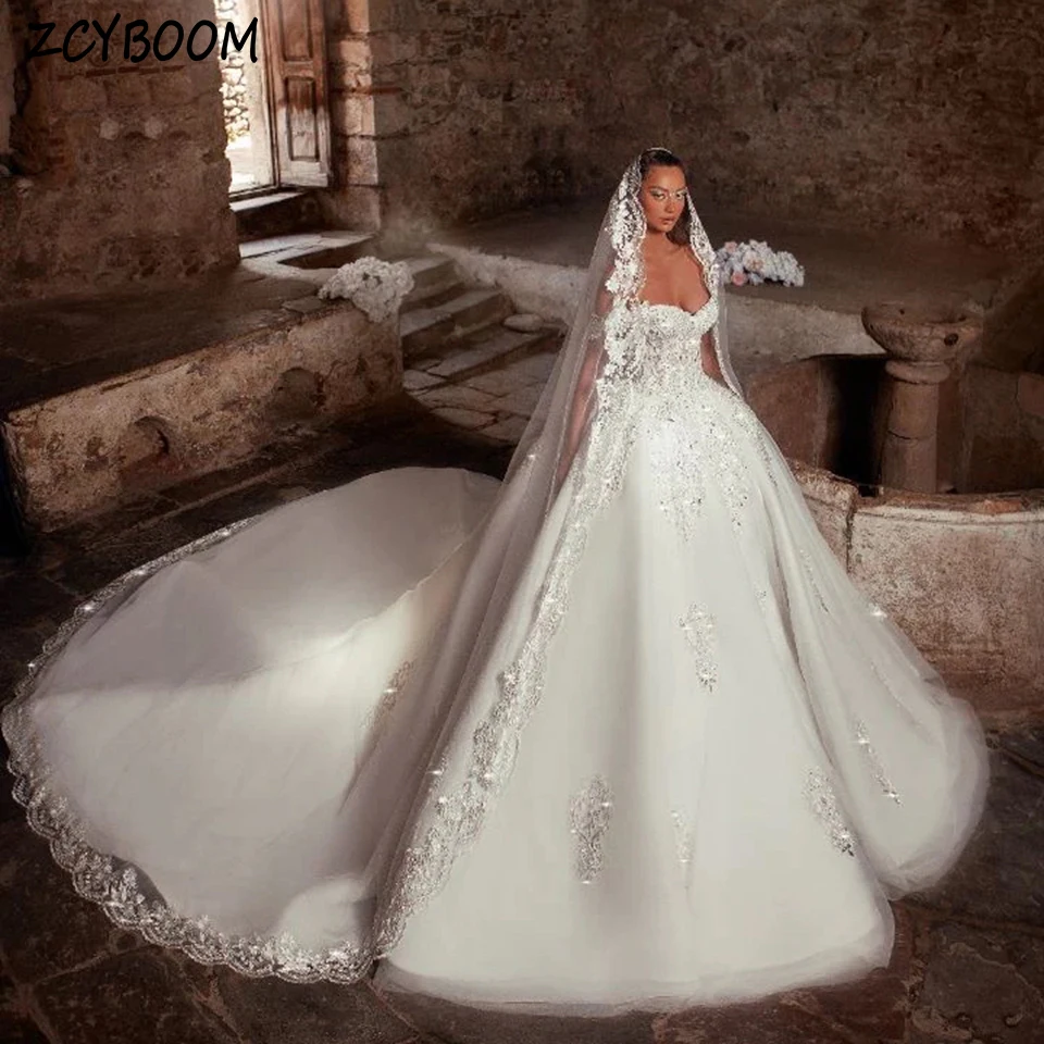 Luxury Sequin Appliques Sweetheart Off The Shoulder Wedding Dress 2024 Ball Gown Floor Length Sweep Train Lace Up Bridal Gown