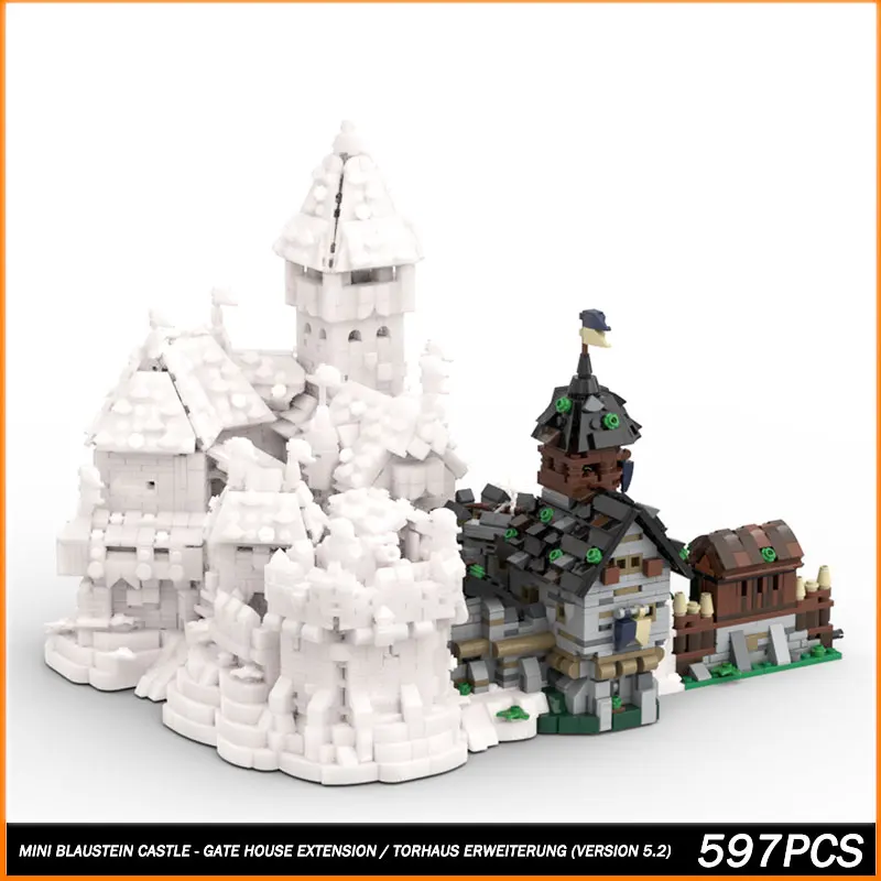 ตัวต่อ MOC ชุด Street View ซีรีส์ ปราสาทยุคกลางขนาดเล็ก ประตูบ้าน ชุดต่อขยาย DIY ของเล่นตัวต่อแบบประกอบเอง ของขวัญคริสต์มาส 944 ชิ้น