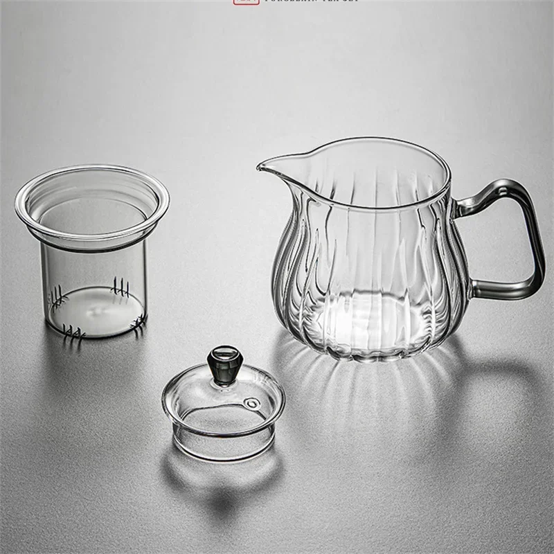 550ml Striped Heat-resistant Glass Tea Pot Flower Kettle Kung Fu Teawear Set Tea Strainer Infuser Puer Oolong Barley Pot Teaware