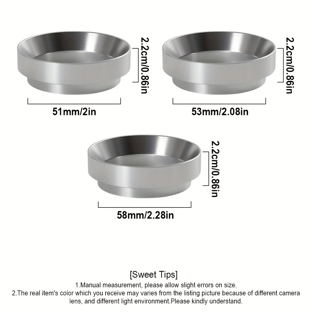 51/53/58mm Espresso Dosing Funnel, Aluminum Magnetic Coffee Funnel Compatible, Silver/Black Espresso Magnetic Dosing Ring