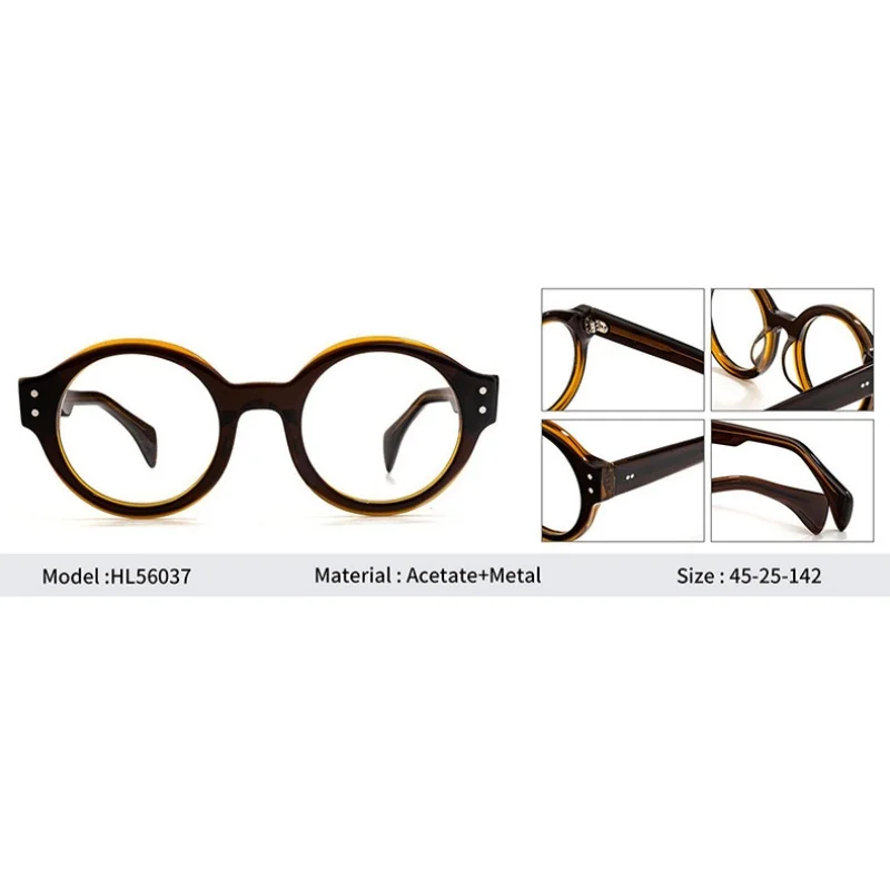 High-Quality Round cetate Colorful Glasses Frame Men Women Large Face Slimming Fashion Optical Prescription Eyeglass HL56037