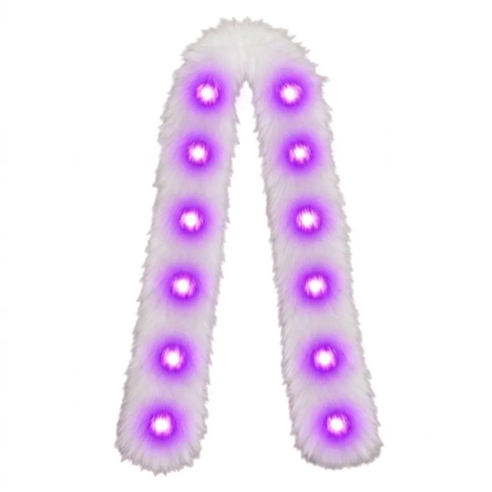 Fashion White Plush LED Flash Scarf Fluffy Warm Winter Plush Scarf Novelty Soft Luminous Glowing Scarf Night Events