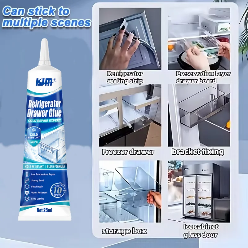 KJM Fridge Plastic Repair Adhesive Strong Glue 25ml For Refrigerator Shelf Drawer Cracks Fast Bond Low Temperature Resistant