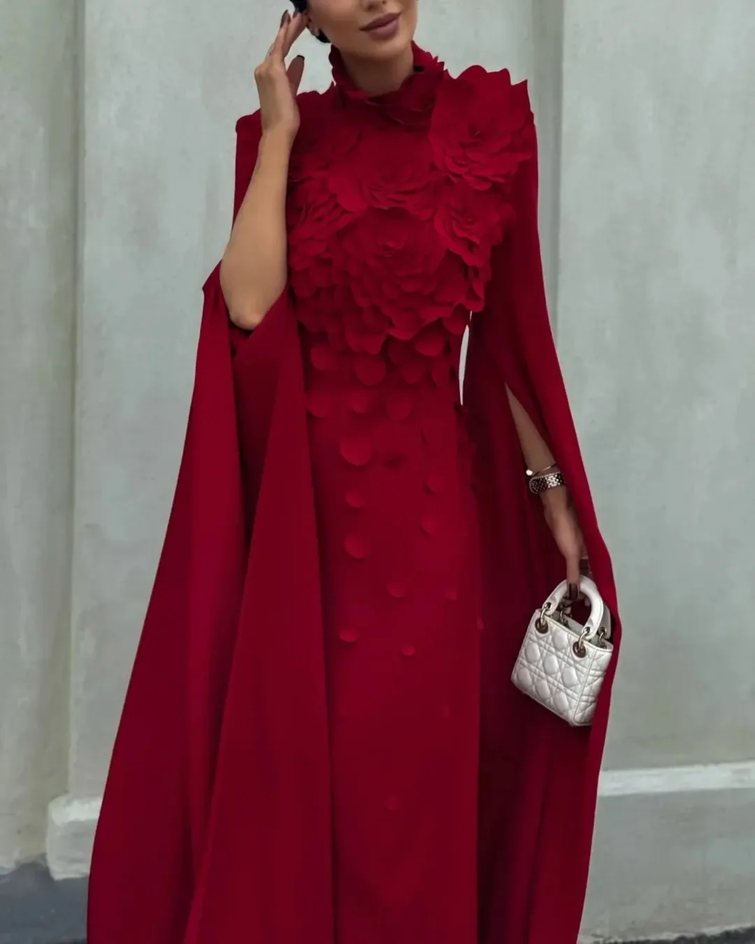 Customized Mermaid Long Sleeve Prom Dresses High Neck Floor Length Flowers Temperament Evening Dresses image 4