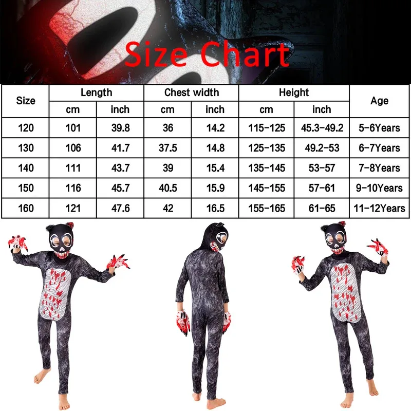 CyHalloween Costumes for Kids Anime Black Cat Cosplay Boys Girls Bodysuit and Gloves Horror Cartoon Disfraces Cosplay Clothing