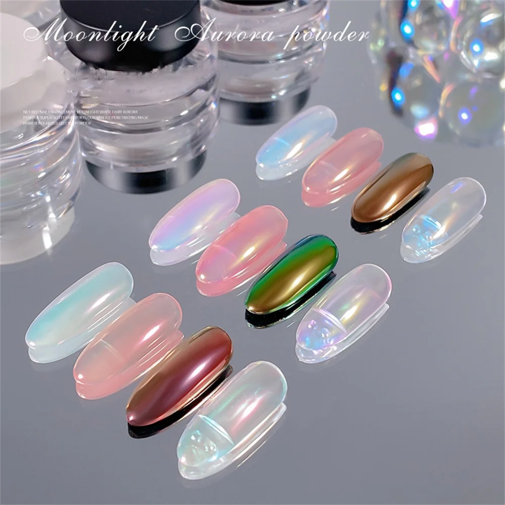 Uv Gel Polish Manicure Aurora Poeder Parelmoer Beginner Wit 0.4G Nail Accessoires Aurora Parel Ijs Nagel Glitter Poeder