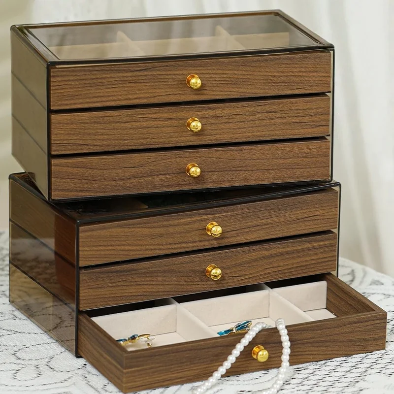 

Multi-Layer Jewelry Box with Organizer Rectangular Tabletop Display Case for Earrings Bracelets Necklaces & Rings Jewelry Boxes