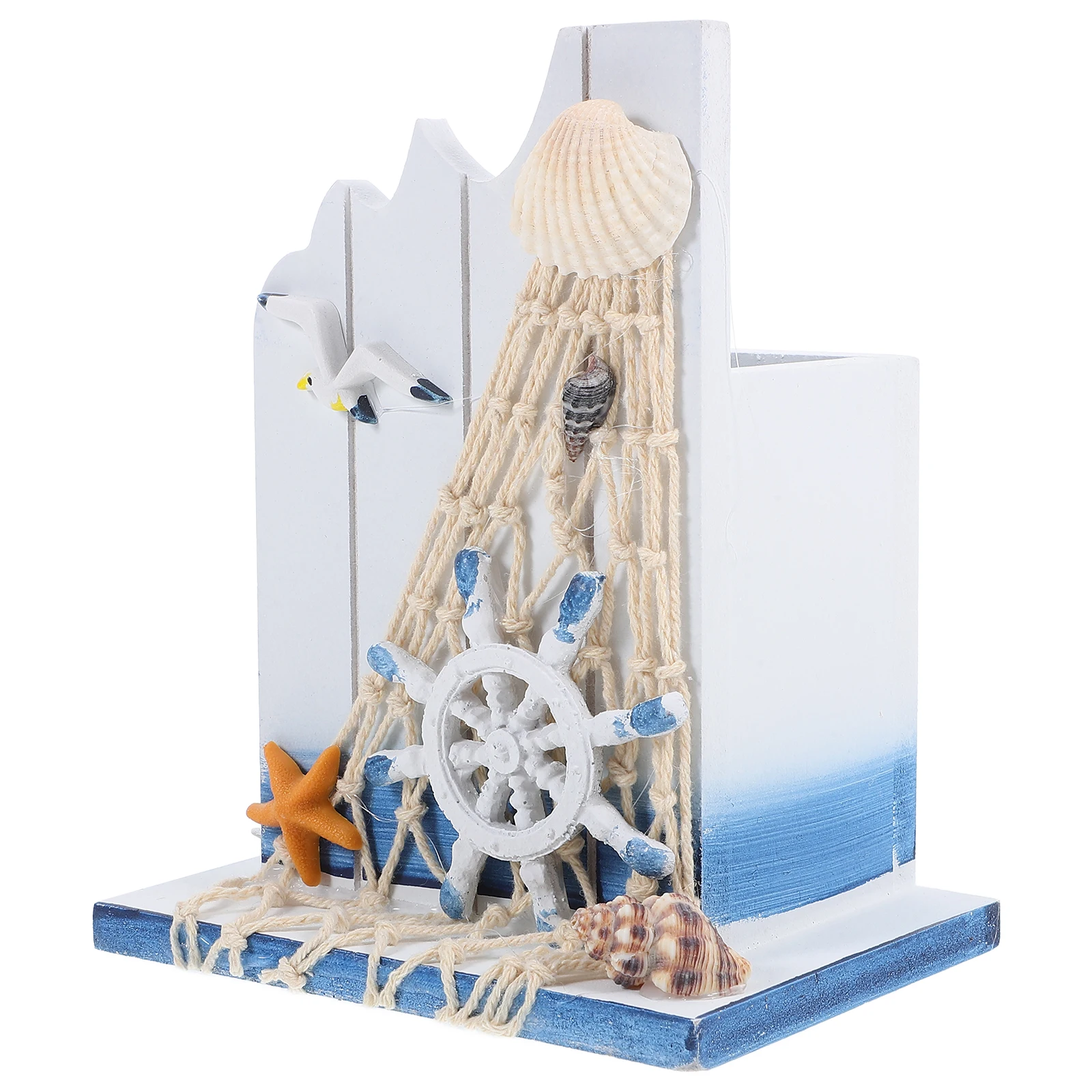 

Wooden Pen Smooth Rustic Toothbrush Holder Finish Nautical Theme Desk ganizer Storage Box Office Home Decor Boat Design