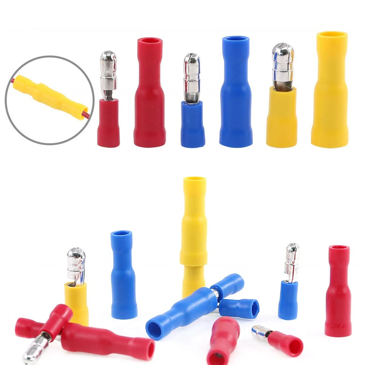 

100 шт. изолированные пулевидные клеммы, обжимной разъем, электрические клеммы для проводов, стыковое соединение, разъем электрического кабеля