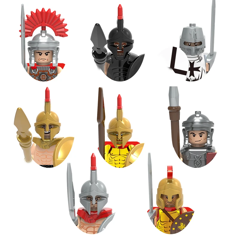 Medieval Military Figures Building Blocks Roman Soldiers Cavalry Spartan Soldiers Equipped  Weapons Armor  Helmet Assembly Toys