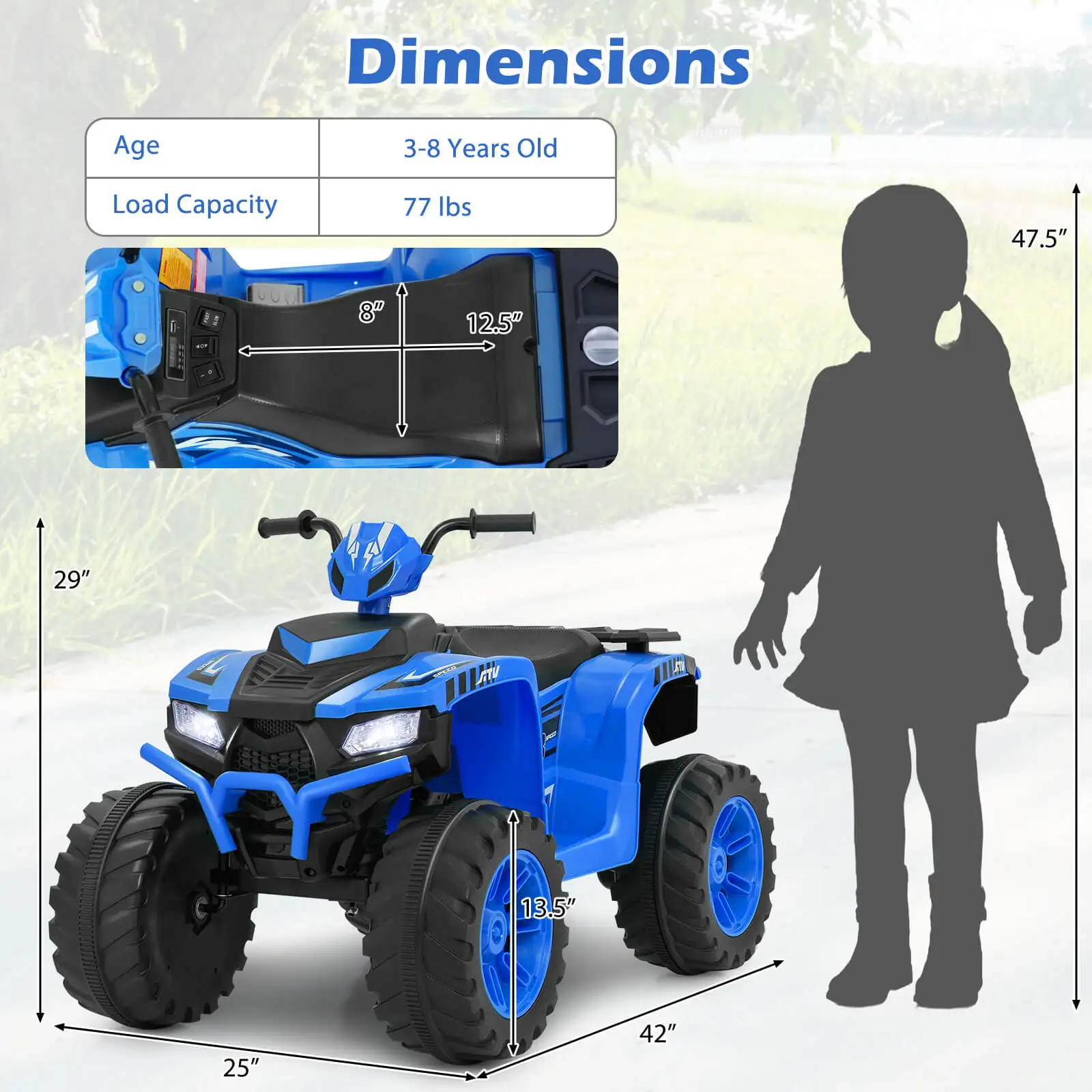 24V Kids Ride-On Electric ATV 4-Wheeler Quad Car with Wireless Connection