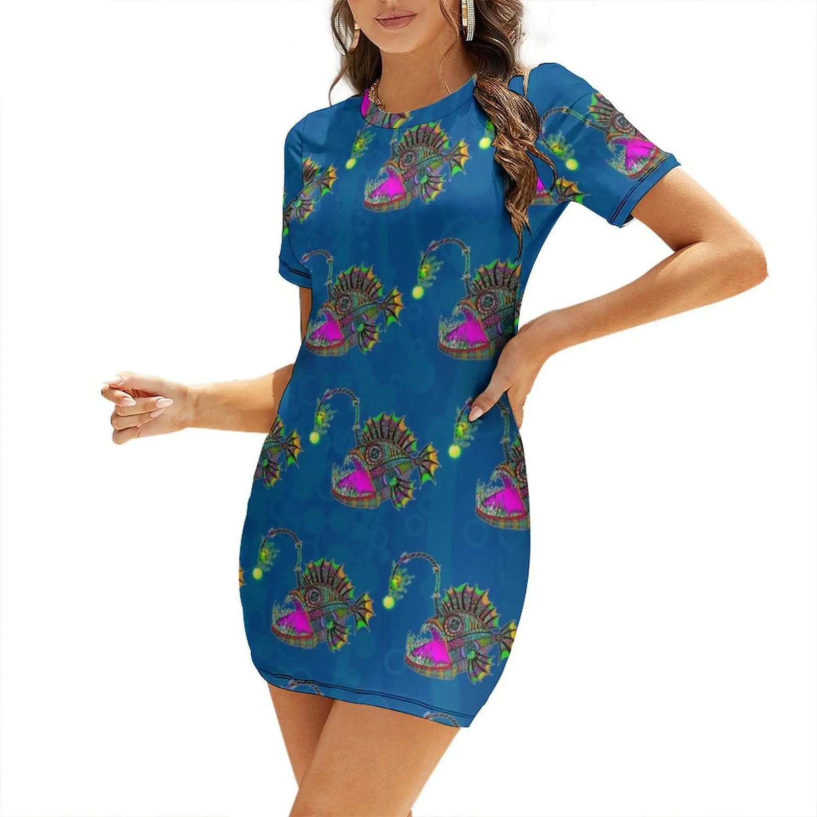 

Electric Angler Fish Short Sleeved Dress dresses for womens 2025 Women's summer suit evening dress women