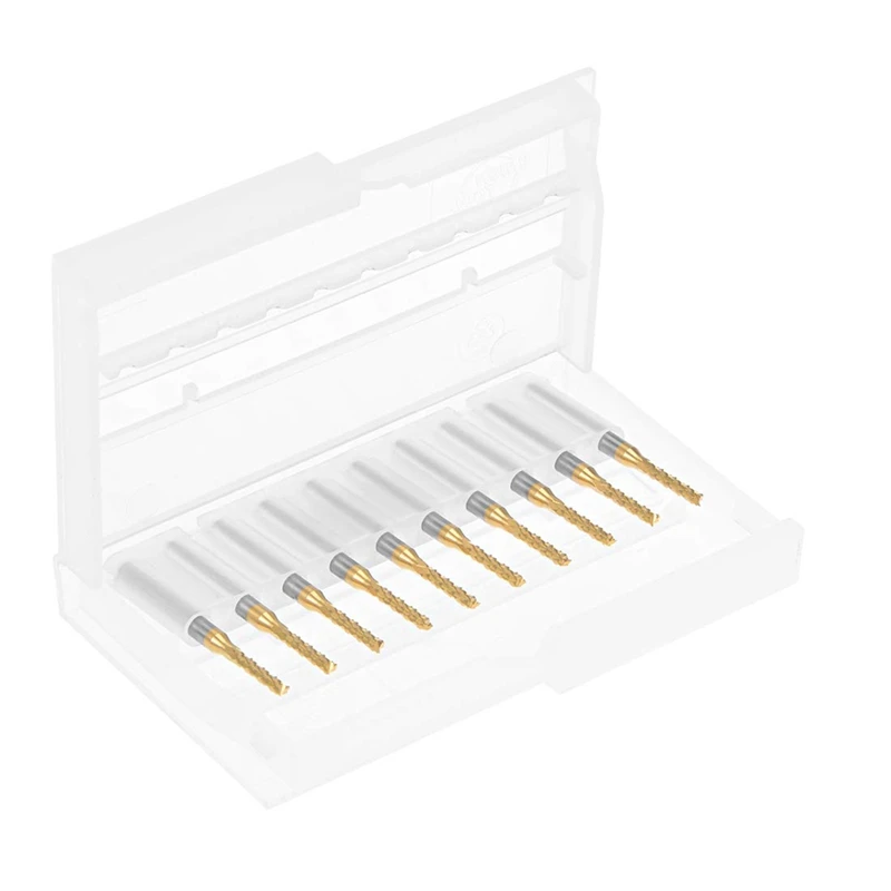 10PCS Titanium Coat Carbide End Mill Engraving Milling Cutter CNC Router Bits for PCB Machine, 1/8 Inch Shank 2Mm-A62I view 5