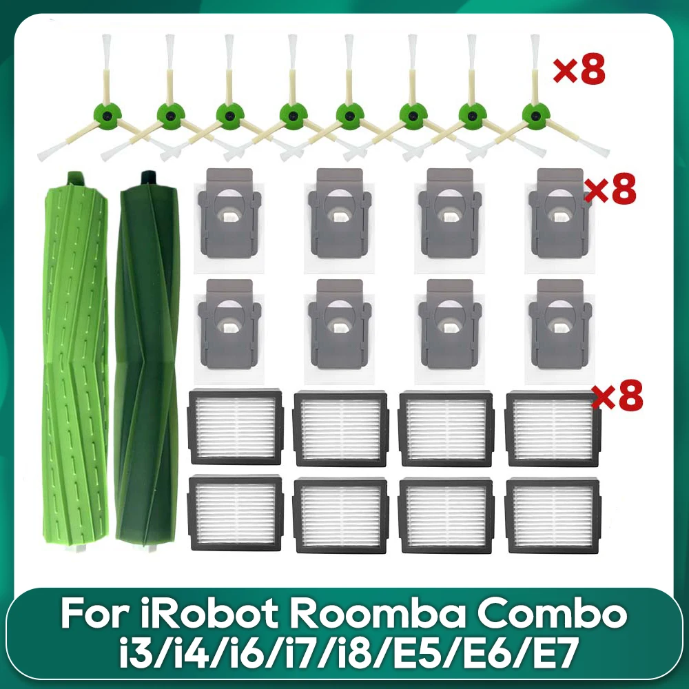 Подходит для iRobot Roomba i3 +,i4,i6 +,i7 +,i8 +,E5,E6,E7 комплект запасных частей Аксессуары основная боковая щетка Hepa фильтр мешок для пыли