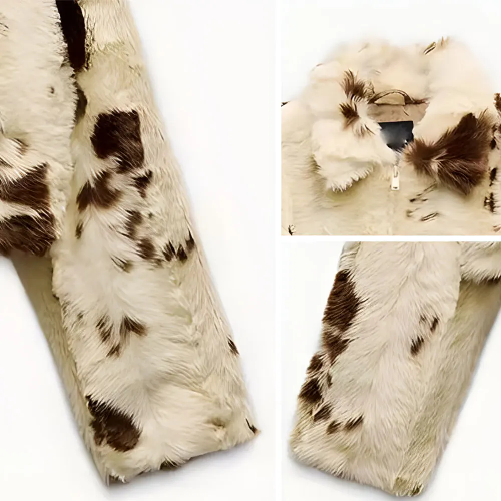 Damska jesienno-zimowa moda, płaszcz z klapami, pluszowy płaszcz, kurtka z wełny jagnięcej, luźna parka z imitacji futra, kolor krowy, odzież wierzchnia damska.