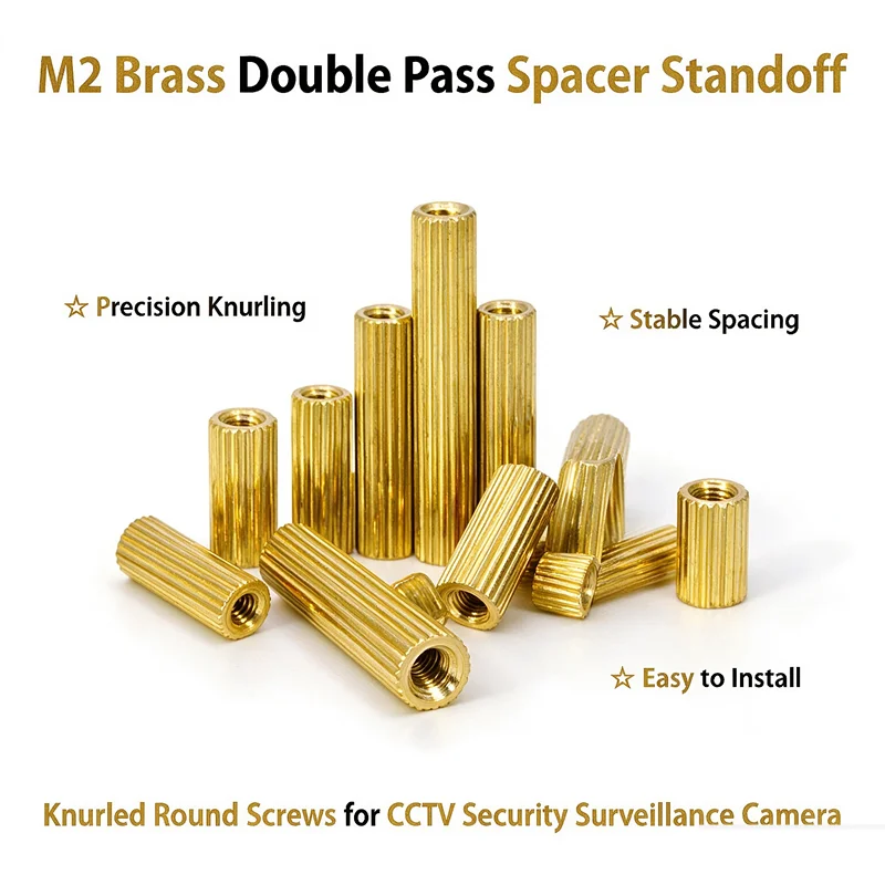 Knurled Double Pass Round Brass Standoff Spacer M2 Through Hole Brass Column Screws for Camera Surveillance Equipment Hardware