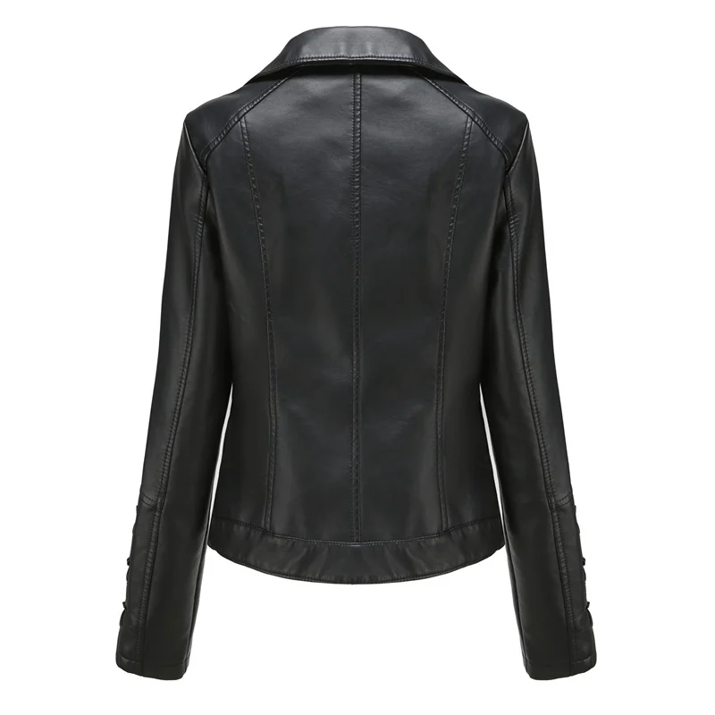 Chaqueta corta de cuero con vendaje para mujer, abrigo ajustado de cuero PU para motociclista, prendas de vestir exteriores con cuello vuelto, Top informal para primavera y otoño