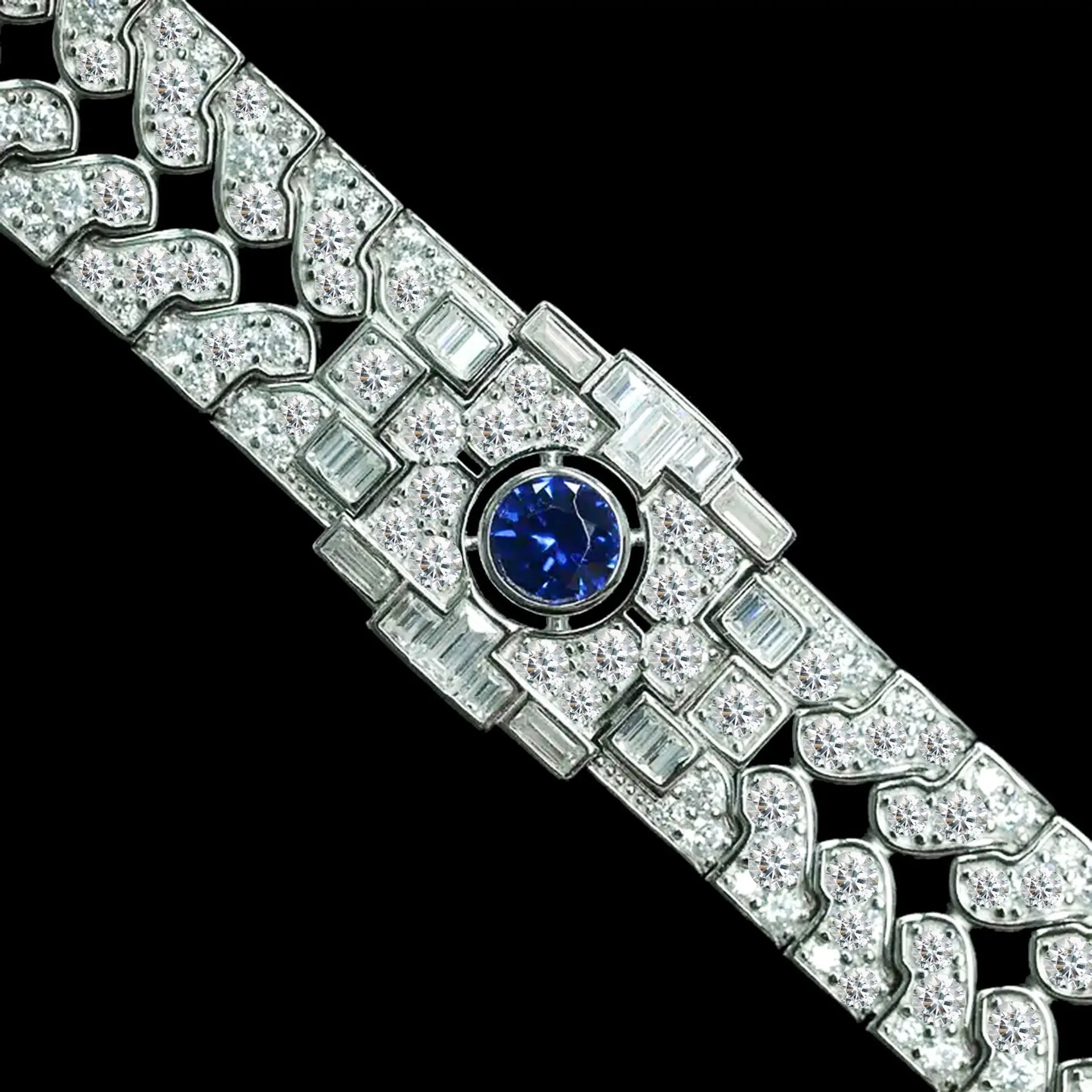 

New S925 Silver Bracelet with High Carbon Diamond Royal Blue Round Cut Vintage Elegant Women's Bracelet Wedding Jewelry