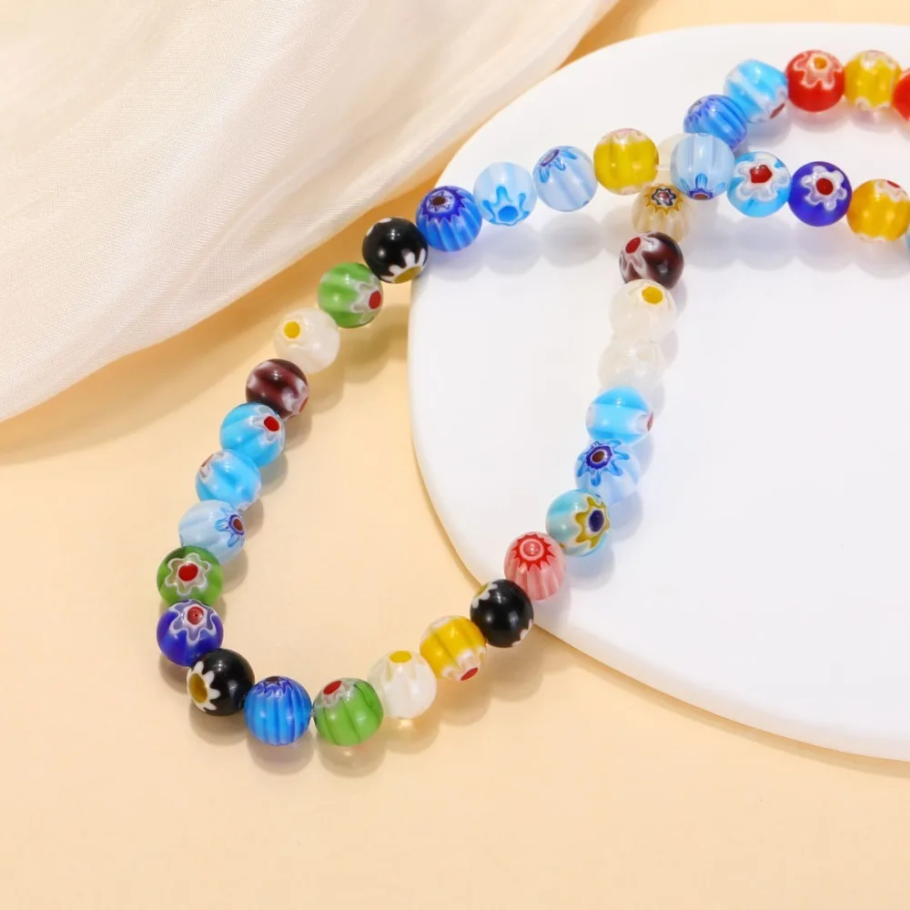 4/6/8mm Millefiori Lampwork Glass Beads Flower DIY Bracelet Beads Round Flat Colorful Scattered Beads Jewelry Bracelet Making
