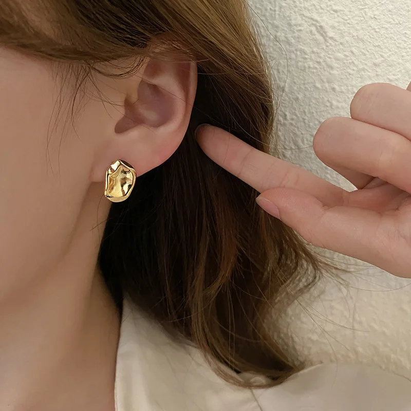 Uneven Metal Stud Earrings for Women Irregular Geometry Simple Small Earrings Golden Silver Color Party Trendy Jewelry Gift