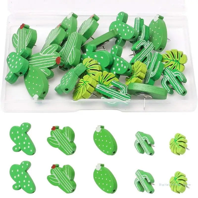 M17F 30X Cactus for Palm Leaf Push Pins Decorative Pushpin Index Thumbtacks for Notice Board Markers Office School Suppl