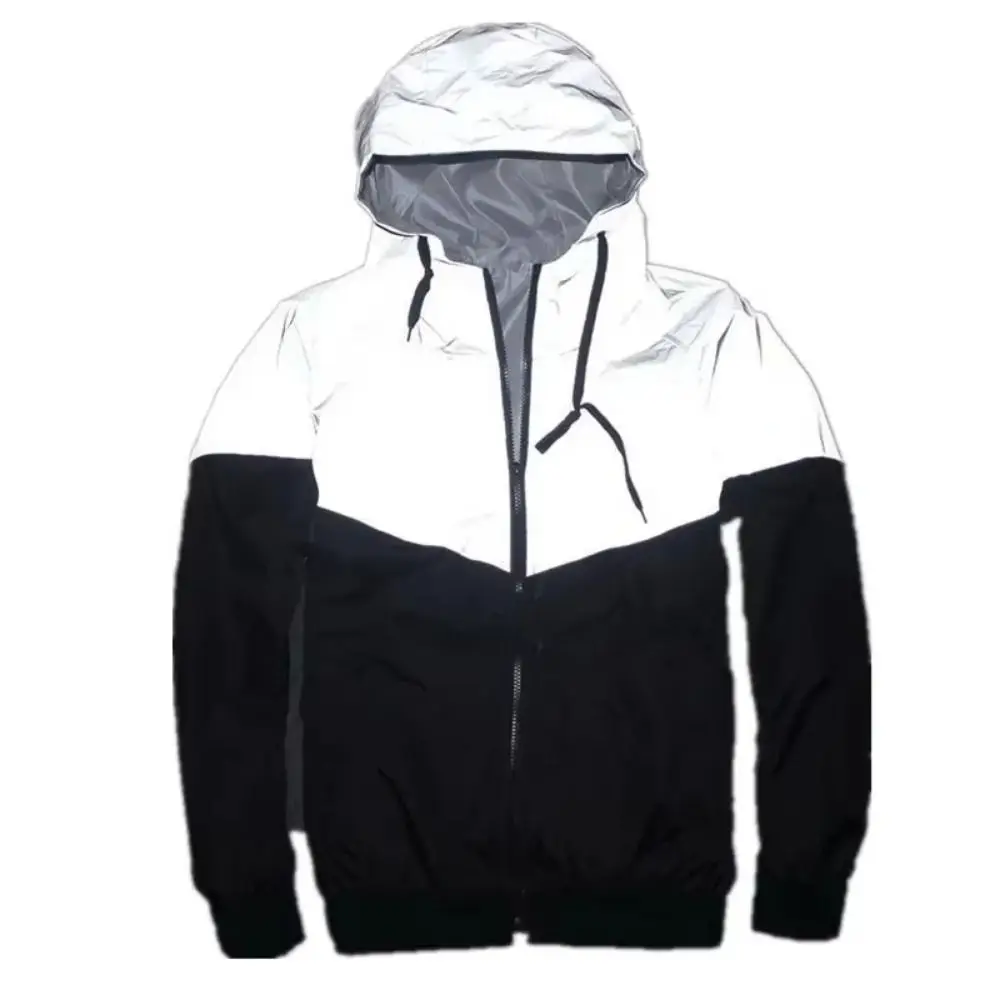 Night Warning Reflective Jackets Patchwork Thickened Hooded Jacket Windproof Hip Hop Reflective Windbreaker Outdoor Hiking