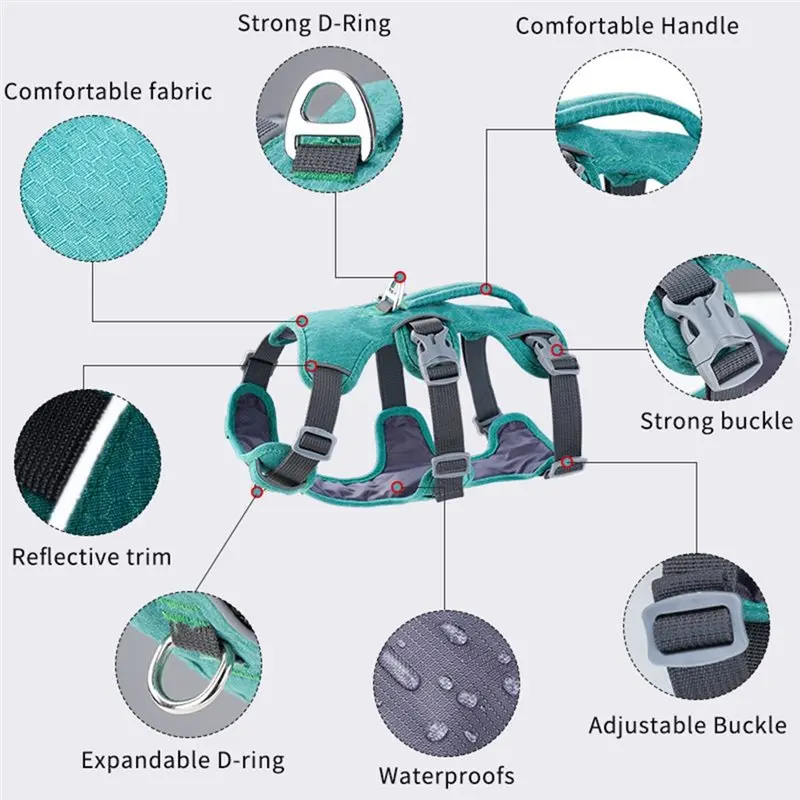 ABZL Explosion-Proof Shock-Absorbing Protective Pet Harness For Small And Large Dogs Reflective Vest-Style Design