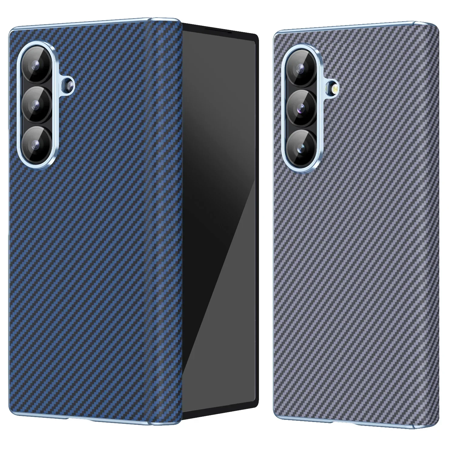 Elegante Kohlefaser-Muster Lederbeschichtete Rahmen-Schutzhülle mit Scharnier für Samsung Galaxy Z Fold 7 6 5 ZFold7 Slim Cover