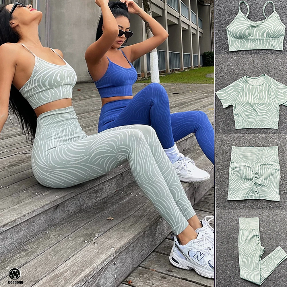 1/2/3PCS Seamless Zebra Yoga Set Women Crop Top Bra Scrunch Leggings Sport Suit Fitness Outfit Wear Gym Cloths Workout Set