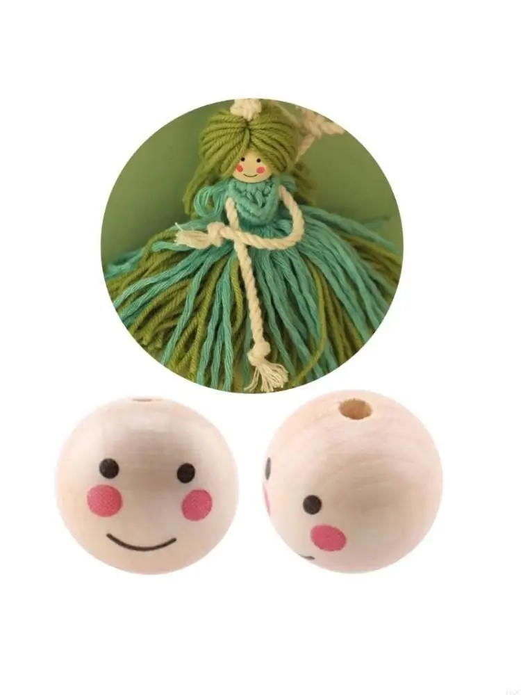 100pcs Smiling Face Loose Beads Round Doll Beads with Hole Handmade Jewelry